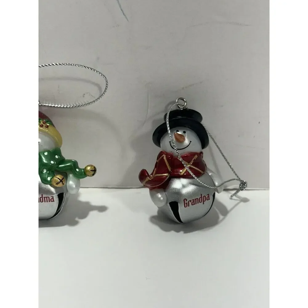 Pair Ganz Snowman Silver Bells‎ Ornament Grandpa And Grandma Lot Of 2